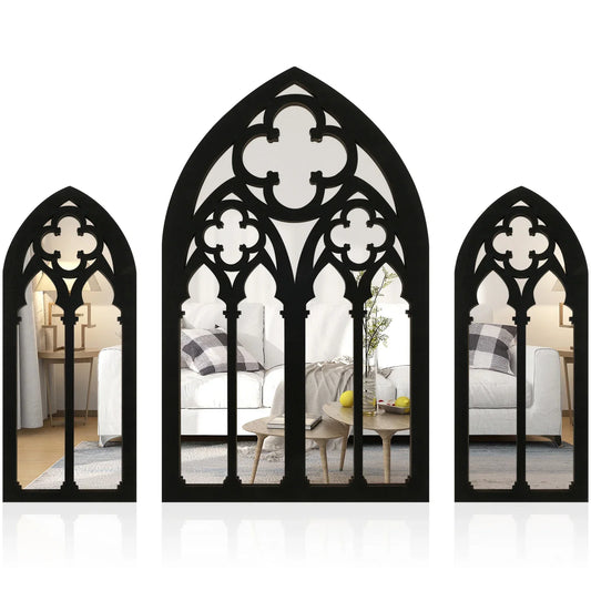 3Pcs Gothic Decorative Arched Wall Mirrors – Vintage Cathedral Window-Inspired Home Décor