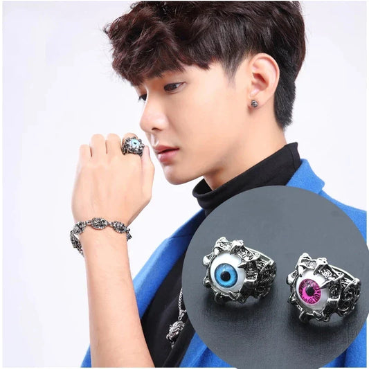 Men's Fashion Vintage Dragon Claw Evil Eye Ring – Devil Eyeball Party Jewelry with Anime Skull Hip Hop Style