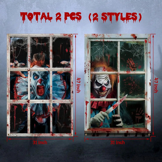2 Pcs Scary Halloween Curtain – Bloody Window Silhouette Decorations for Horror-Themed Parties