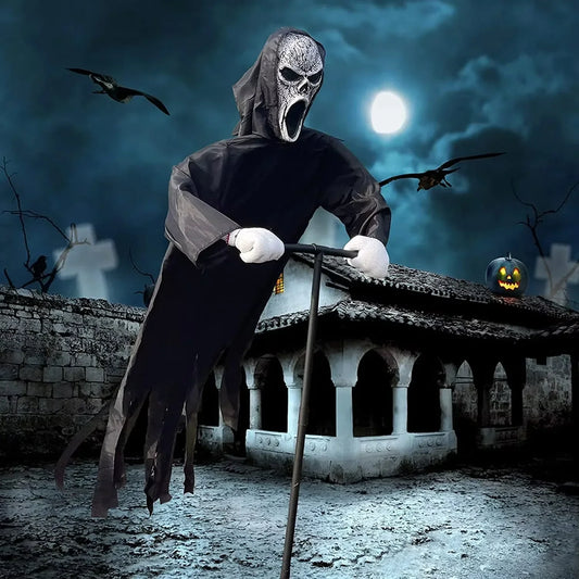 Garden Ghostface Scarecrow – Hanging Halloween Outdoor Decor & Bird Repeller