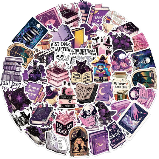 10/50pcs Purple Gothic Witch Bookish Stickers – Smutty Dark Romance Reader Decals for Laptop, iPad & Kindle