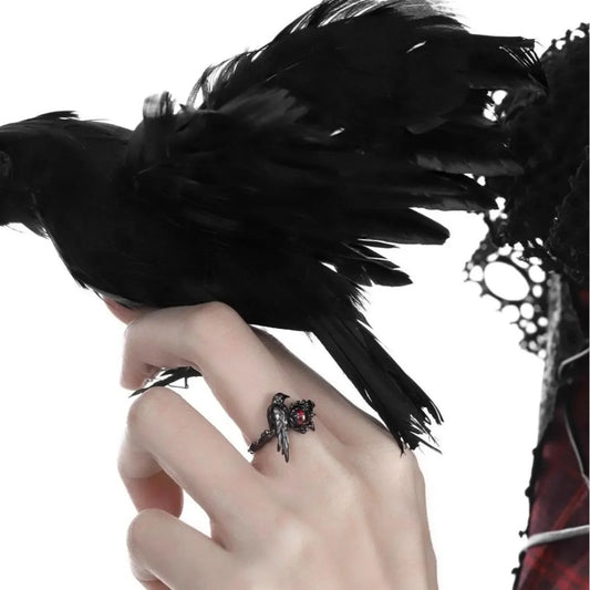 Black Raven Ring – Gothic Horror Handmade Artisan Jewelry with Cubic Zirconia