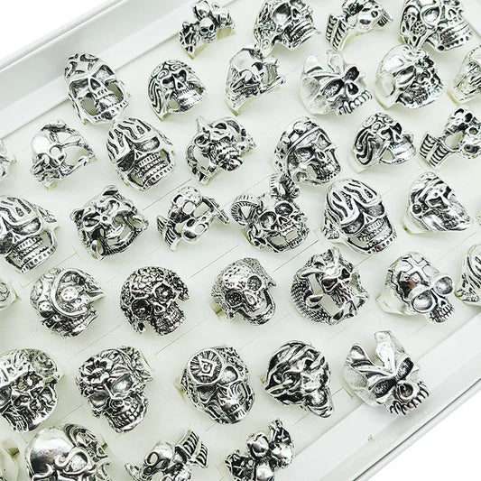 10pcs/Lot Mixed Style Vintage Punk Big Skull Rings – Alloy Finger Rings for Men & Women