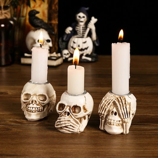 1pc Antique Skull Incense Burner – Halloween Skull Candlestick, Goth Home & Room Decor
