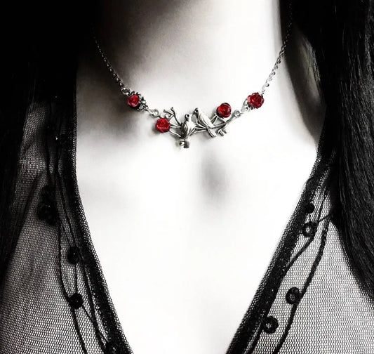 Gothic Rose Bird Charm Choker – Vintage Witch Jewelry for Women & Girls