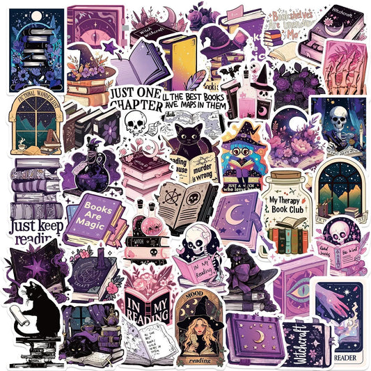 10/50pcs Purple Gothic Witch Bookish Stickers – Smutty Dark Romance Reader Decals for Laptop, iPad & Kindle