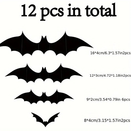 12Pcs 3D Black Bat Wall Stickers Set – Halloween Party Essentials for Home & Room Decor
